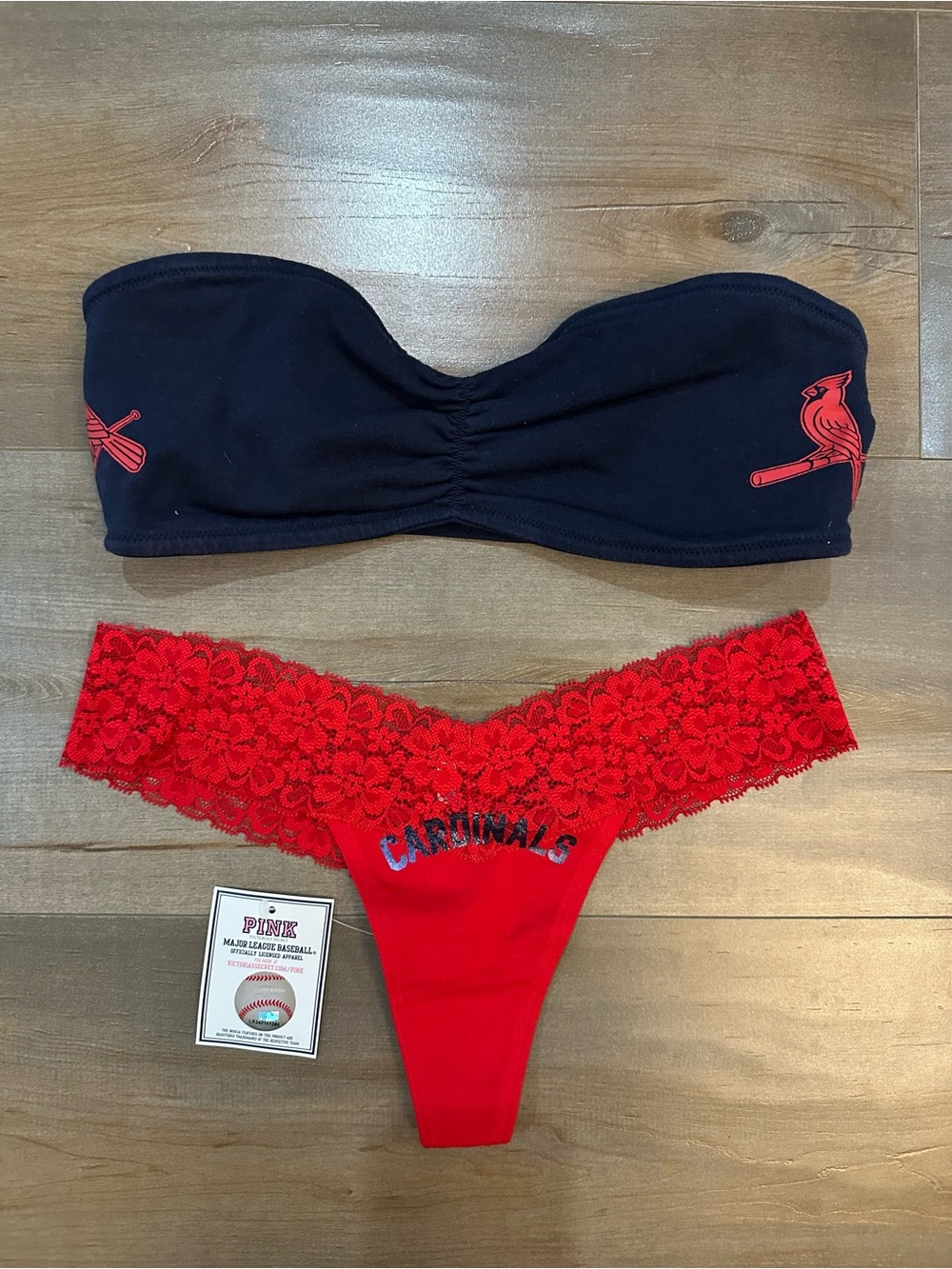 MLB St Louis Cardinals Lace-Trim Thong & Bandeau Set
